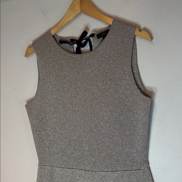 J.Crew Women's Sleeveless Lurex Silver Knit Jumpsuit wide leg Velvet Tie small - Picture 4 of 14